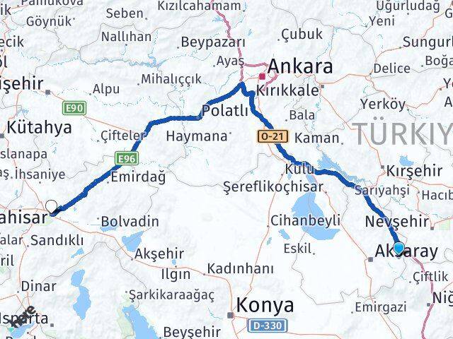 Aksaray Gülağaç Afyonkarahisar Arası Kaç Km - Yol Haritası