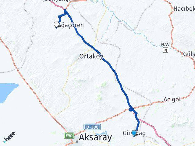 Aksaray Gülağaç Ağaçören Arası Kaç Km - Yol Haritası