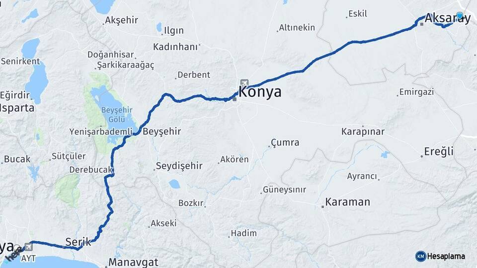 Aksaray Gülağaç Antalya Arası Kaç Km - Yol Haritası