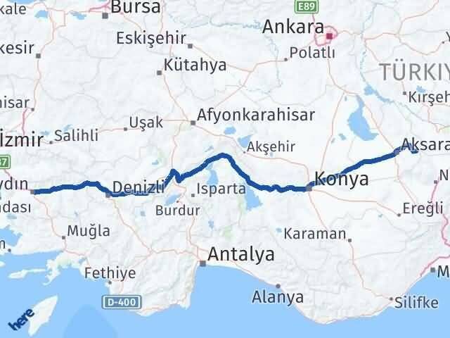 Aksaray Gülağaç Aydın Arası Kaç Km - Yol Haritası