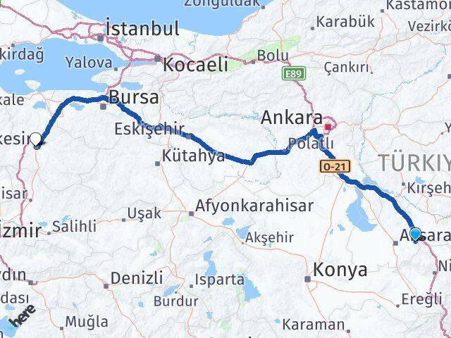 Aksaray Gülağaç Balıkesir Arası Kaç Km - Yol Haritası