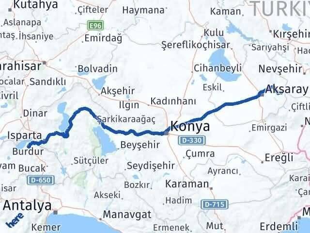 Aksaray Gülağaç Burdur Arası Kaç Km - Yol Haritası