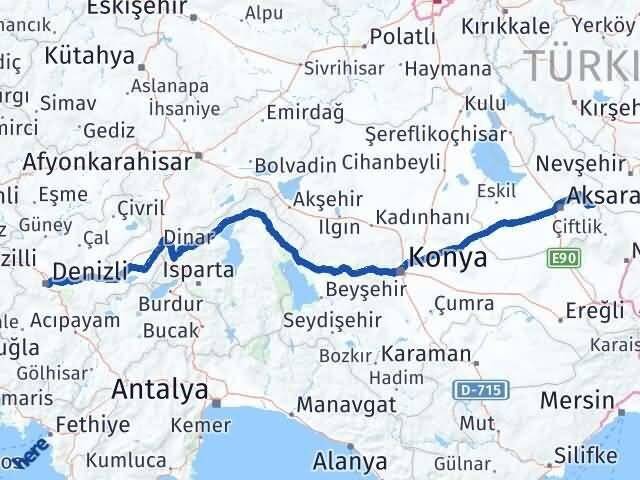 Aksaray Gülağaç Denizli Arası Kaç Km - Yol Haritası