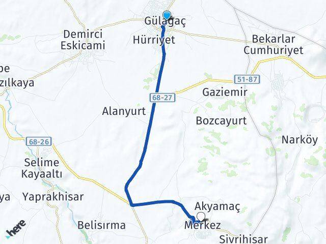 Aksaray Gülağaç Güzelyurt Arası Kaç Km - Yol Haritası