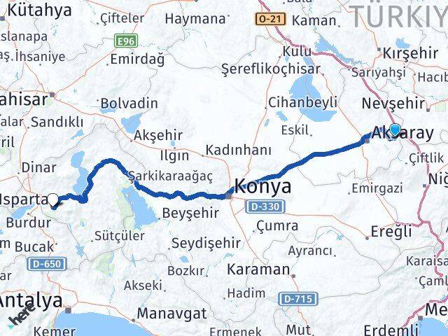 Aksaray Gülağaç Isparta Arası Kaç Km - Yol Haritası