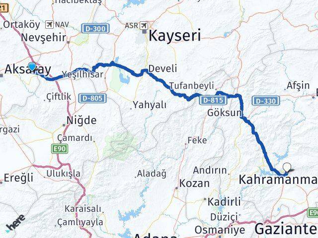 Aksaray Gülağaç Kahramanmaraş Arası Kaç Km - Yol Haritası