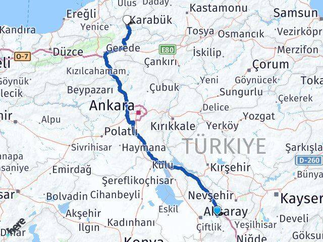 Aksaray Gülağaç Karabük Arası Kaç Km - Yol Haritası