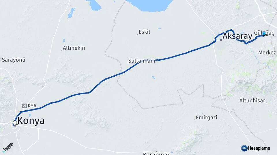 Aksaray Gülağaç Konya Arası Kaç Km - Yol Haritası