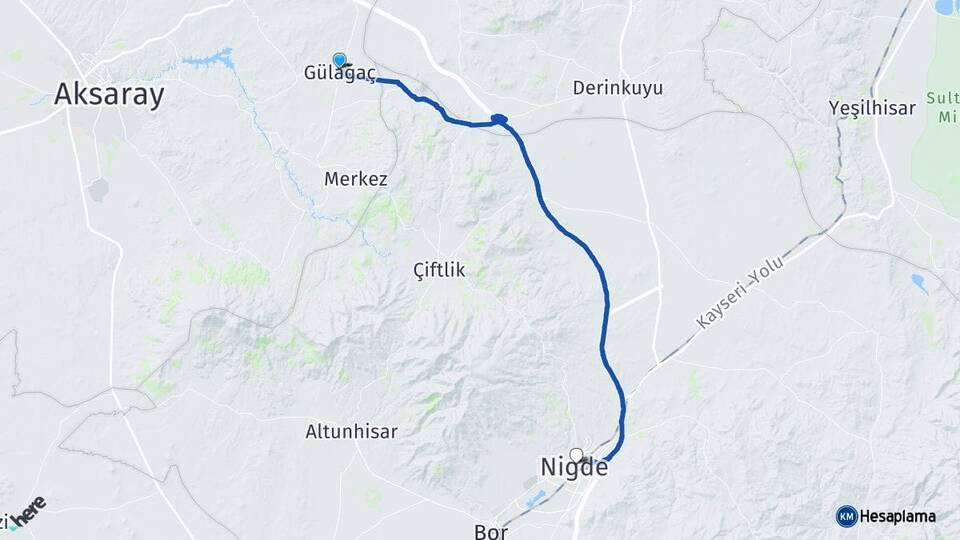 Aksaray Gülağaç Niğde Arası Kaç Km - Yol Haritası