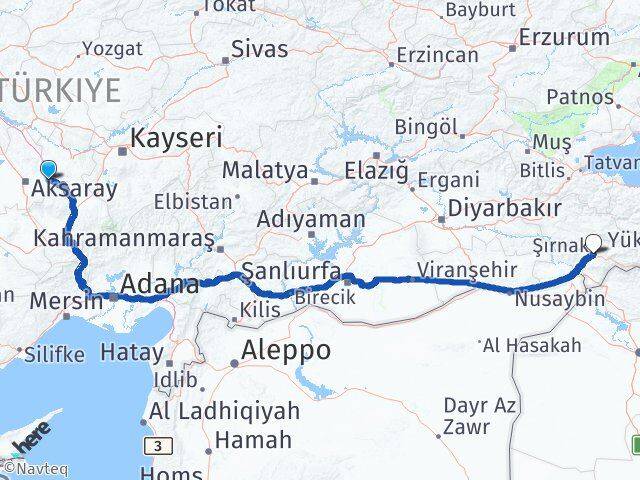 Aksaray Gülağaç Şırnak Arası Kaç Km - Yol Haritası