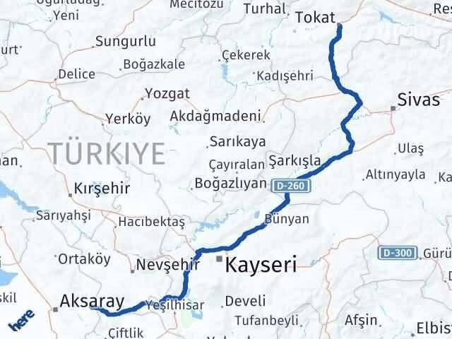 Aksaray Gülağaç Tokat Arası Kaç Km - Yol Haritası