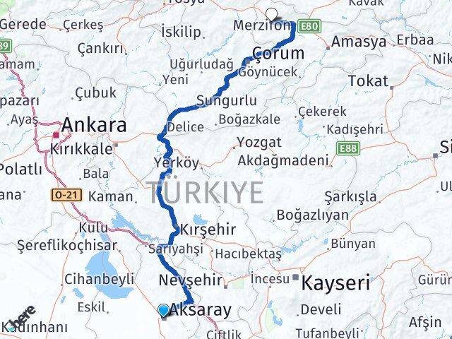 Aksaray Gümüşhacıköy Amasya Arası Kaç Km - Yol Haritası