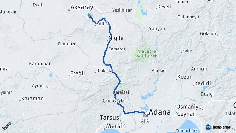 Aksaray Güzelyurt Adana Arası Kaç Km - Yol Haritası