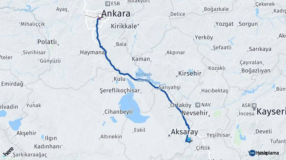 Aksaray Güzelyurt Ankara Arası Kaç Km - Yol Haritası