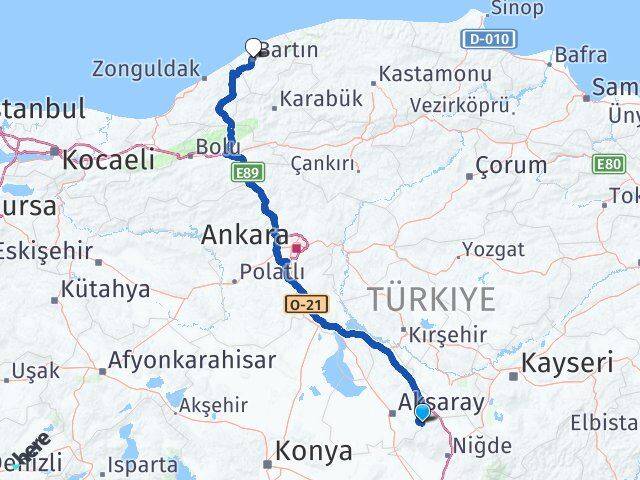 Aksaray Güzelyurt Bartın Arası Kaç Km - Yol Haritası