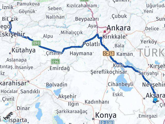 Aksaray Güzelyurt Bilecik Arası Kaç Km - Yol Haritası