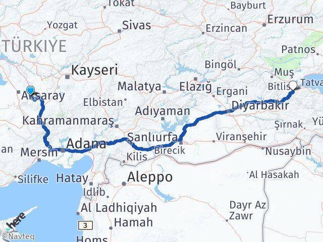 Aksaray Güzelyurt Bitlis Arası Kaç Km - Yol Haritası