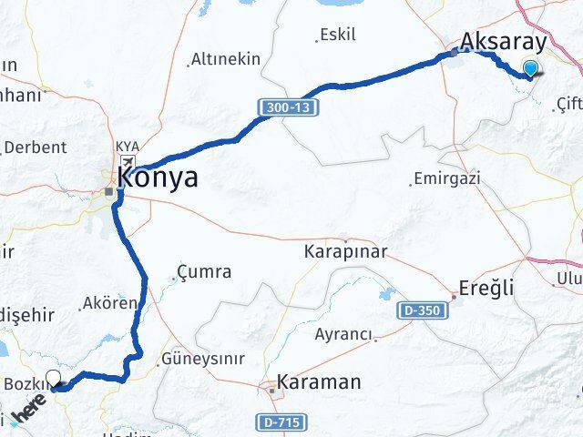 Aksaray Güzelyurt Bozkır Konya Arası Kaç Km - Yol Haritası