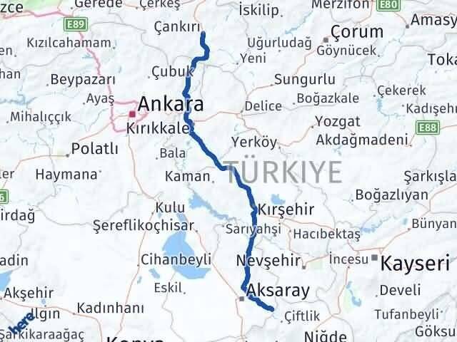 Aksaray Güzelyurt Çankırı Arası Kaç Km - Yol Haritası