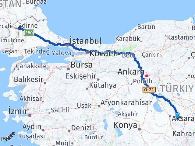 Aksaray Güzelyurt Edirne Arası Kaç Km - Yol Haritası