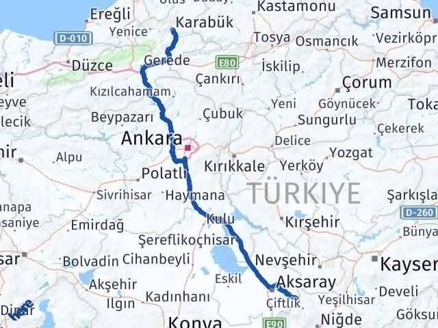 Aksaray Güzelyurt Karabük Arası Kaç Km - Yol Haritası