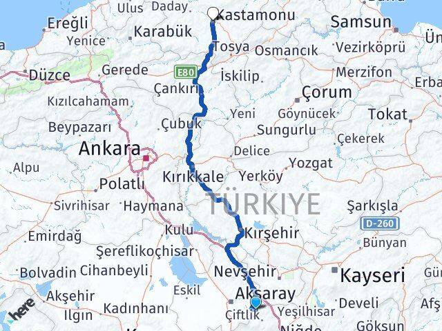 Aksaray Güzelyurt Kastamonu Arası Kaç Km - Yol Haritası