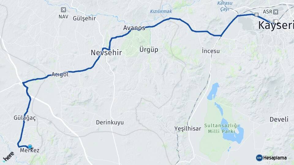Aksaray Güzelyurt Kayseri Arası Kaç Km - Yol Haritası