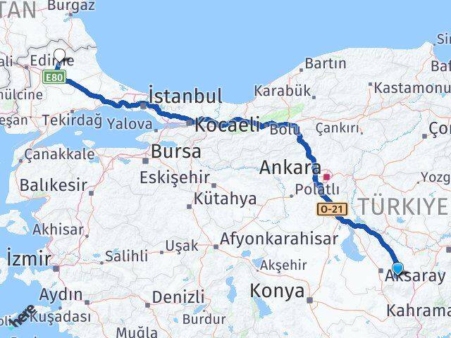 Aksaray Güzelyurt Kırklareli Arası Kaç Km - Yol Haritası