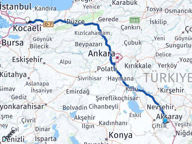 Aksaray Güzelyurt Kocaeli Arası Kaç Km - Yol Haritası