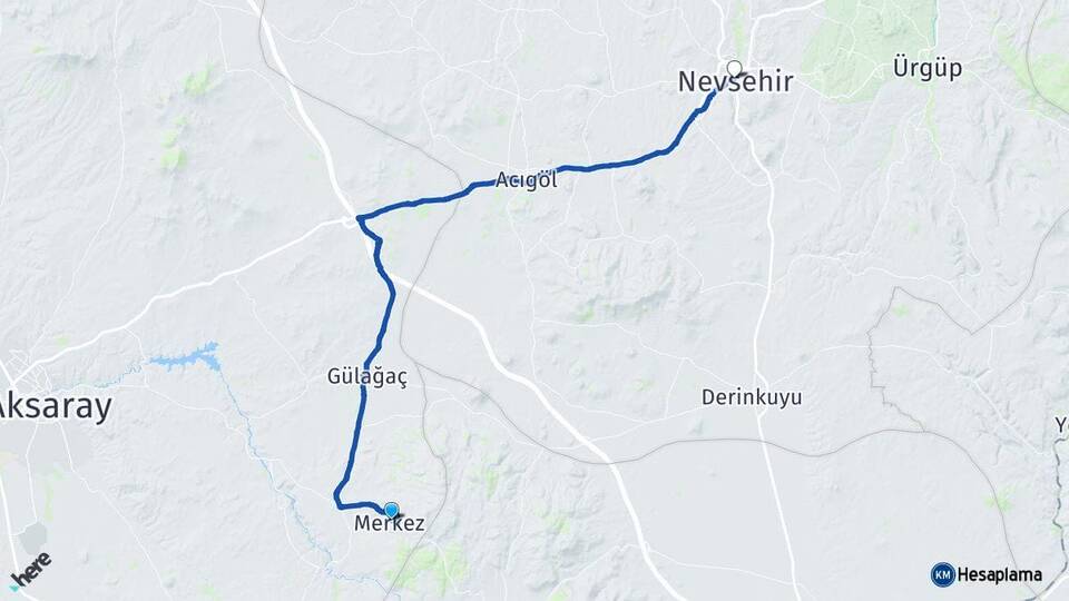 Aksaray Güzelyurt Nevşehir Arası Kaç Km - Yol Haritası