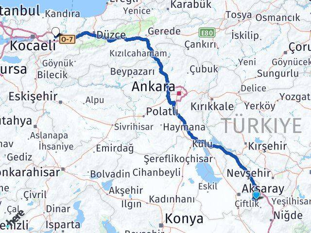 Aksaray Güzelyurt Sakarya Arası Kaç Km - Yol Haritası
