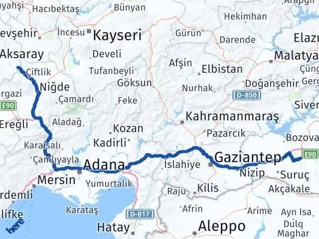 Aksaray Güzelyurt Şanlıurfa Arası Kaç Km - Yol Haritası