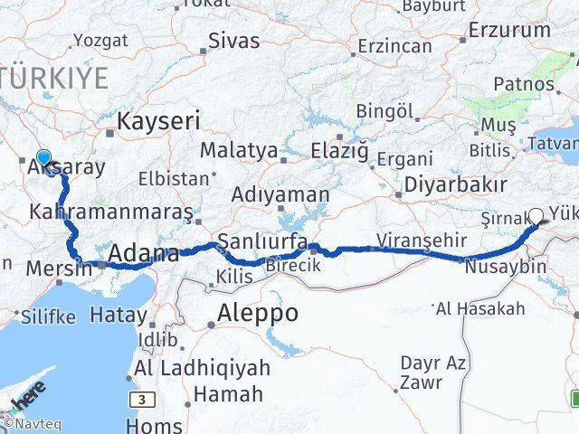 Aksaray Güzelyurt Şırnak Arası Kaç Km - Yol Haritası
