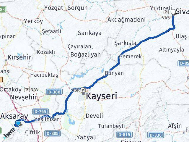 Aksaray Güzelyurt Sivas Arası Kaç Km - Yol Haritası