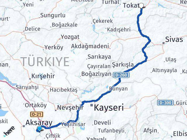 Aksaray Güzelyurt Tokat Arası Kaç Km - Yol Haritası
