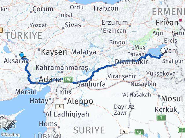 Aksaray Güzelyurt Van Arası Kaç Km - Yol Haritası