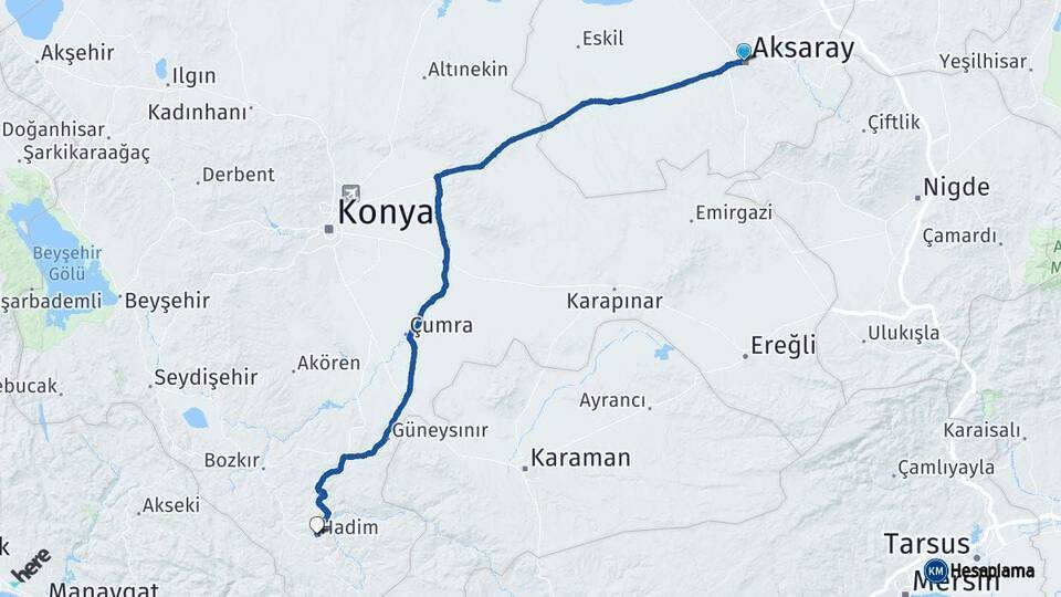Aksaray Hadim Konya Arası Kaç Km - Yol Haritası