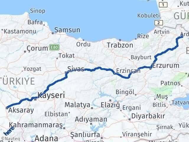 Aksaray Hanak Ardahan Arası Kaç Km - Yol Haritası