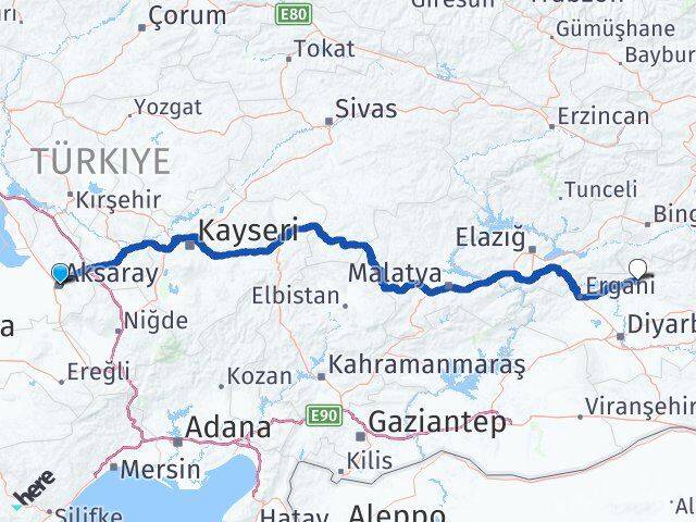Aksaray Hani Diyarbakır Arası Kaç Km - Yol Haritası