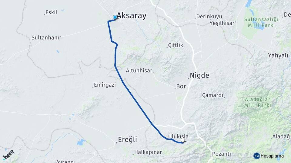 Aksaray Hasangazi Ulukışla Niğde Arası Kaç Km - Yol Haritası