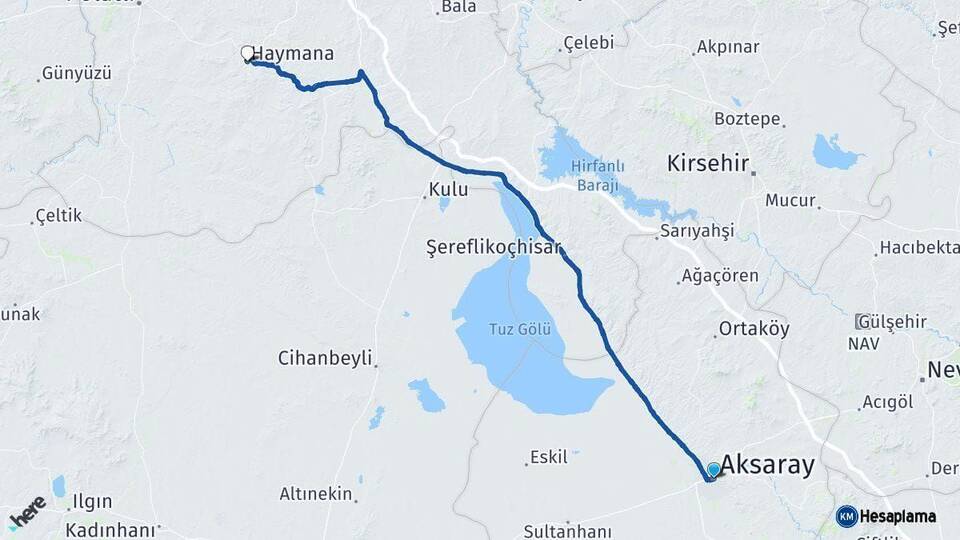 Aksaray Haymana Ankara Arası Kaç Km - Yol Haritası