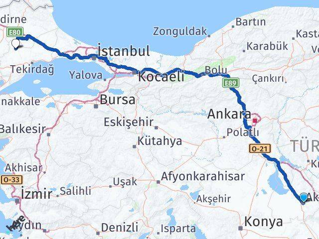 Aksaray Hayrabolu Tekirdağ Arası Kaç Km - Yol Haritası