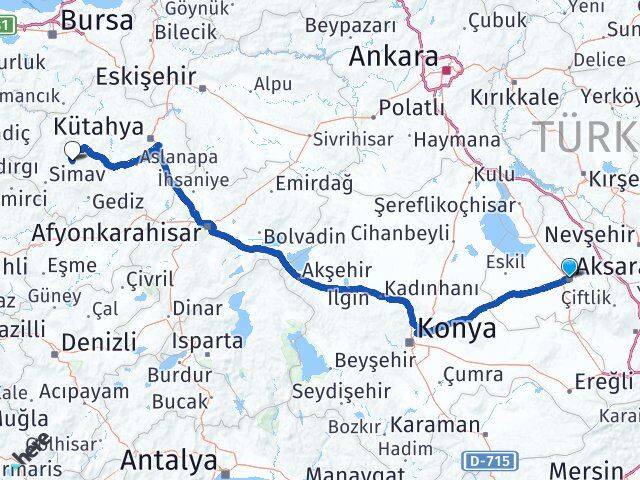 Aksaray Hisarcık Kütahya Arası Kaç Km - Yol Haritası