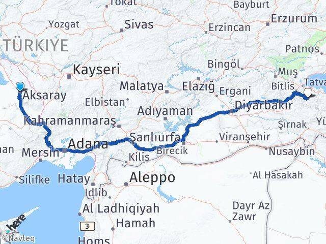 Aksaray Hizan Bitlis Arası Kaç Km - Yol Haritası