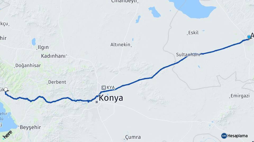 Aksaray Hüyük Konya Arası Kaç Km - Yol Haritası