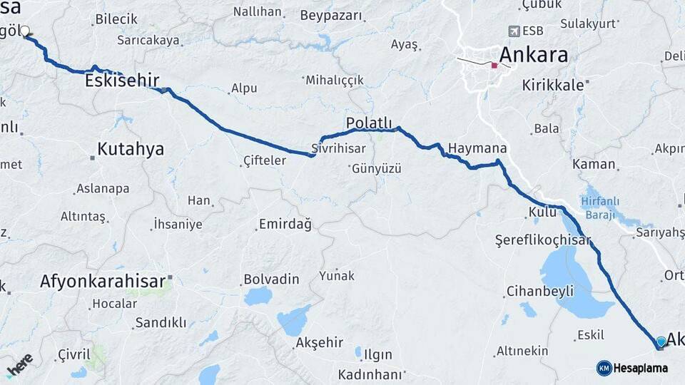 Aksaray İnegöl Bursa Arası Kaç Km - Yol Haritası