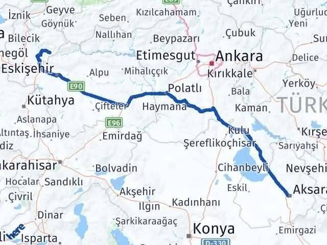 Aksaray İnhisar Bilecik Arası Kaç Km - Yol Haritası