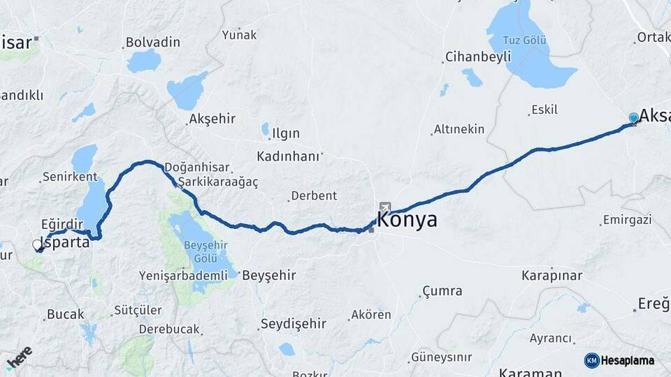 Aksaray Isparta Arası Kaç Km - Yol Haritası