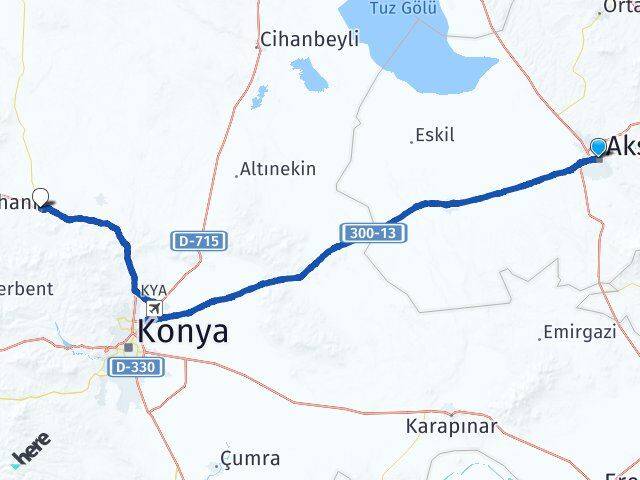 Aksaray Kadınhanı Konya Arası Kaç Km - Yol Haritası