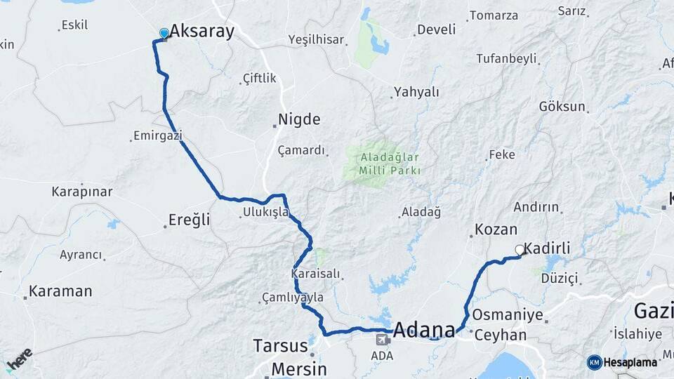 Aksaray Kadirli Osmaniye Arası Kaç Km - Yol Haritası